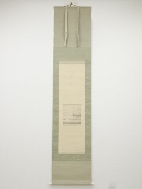 橋本雅邦筆　河畔図　肉筆絹本掛軸（橋本秀邦・寺崎広葉箱書・二重箱）